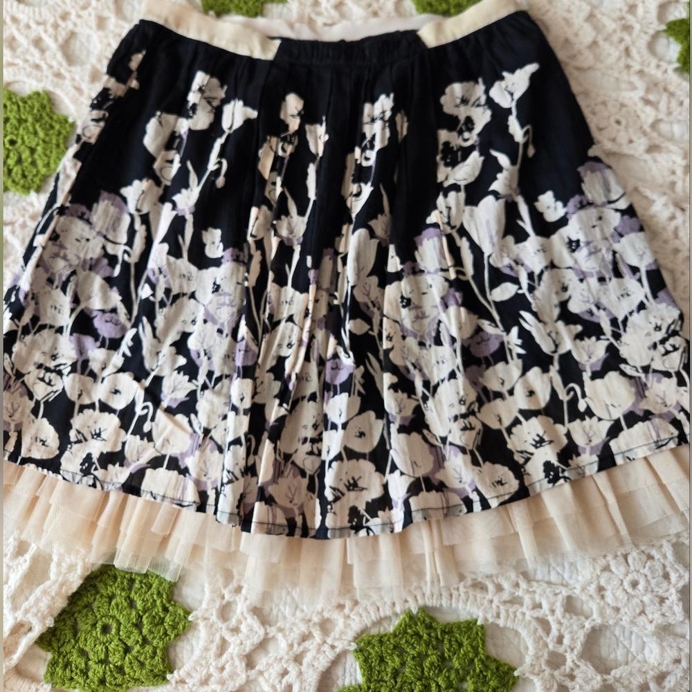 Gorgeous Floral Black and Cream Cotton Skirt